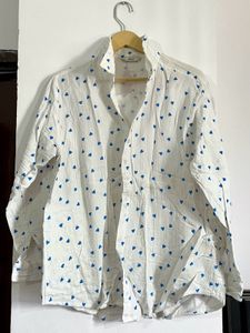 Only White Heart Print Button-Up Shirt