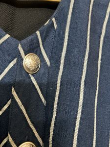 Navy &amp; White Striped Asymmetrical IndoWestern