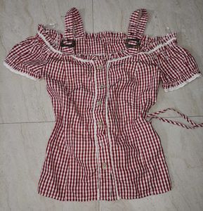Korean Gingham Off Shoulder Top