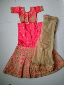 Coral &amp; Gold Embellished bridal Lehenga Skirt
