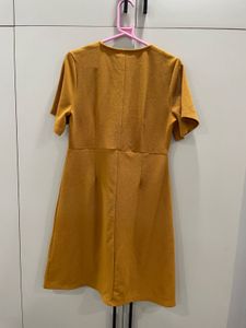 Mustard Yellow Wrap Dress with Ruffle Detail