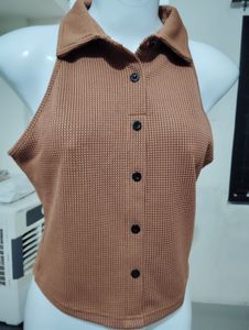 Size S-Brown Halter Top with Buttons