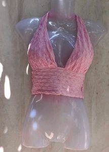 Chic Pink Sequin Butterfly Crop Top