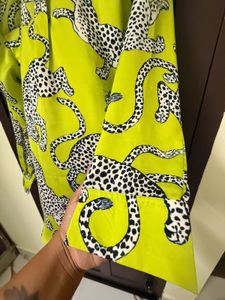 Lime Green Leopard Print Button-Up Shirt