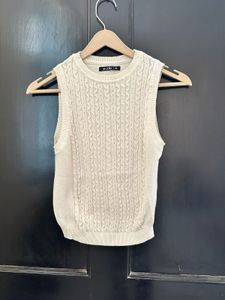 Cream Cable Knit Sleeveless Top