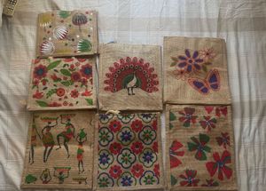 Set of Jute Pouches with Unique Prints