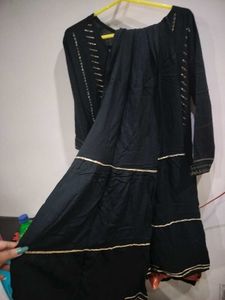 Black Embroidred Party Wear Kurta And Sharara Set