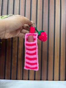 Crocheted Strawberry Lip Balm Holder