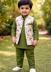 Boys Floral Nehru Jacket Kurta Set