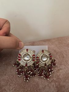 Exquisite Red &amp; Gold Round Drop Earrings