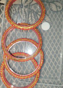 Red &amp; Gold Beaded Bangles