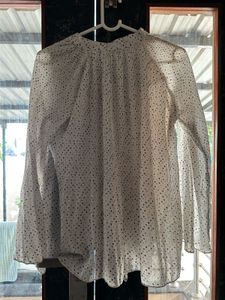 Chic White Polka Dot Bell Sleeve Top
