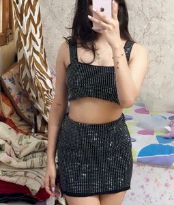 Black Rhinestone Co-ord Set | Trendy Party Wear Cr