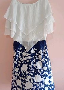 White Layered Ruffle Navy Floral Mini Dress