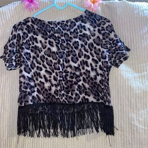 Leopard Print Fringe Top