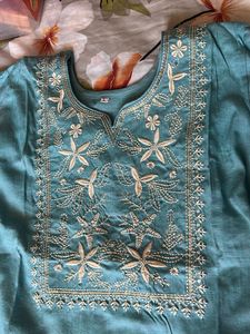Beautifully Embroidered Blue Kurta