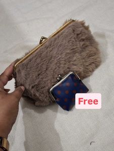 real Fuzzy Clutch with Coin Pouch