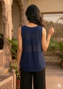 Navy Blue V-Neck Tie-Up Sleeveless
