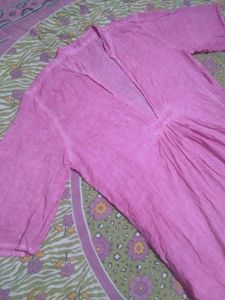 Pink V-Neck Kurta