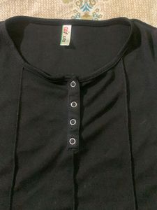 Black Button-Up Henley Top