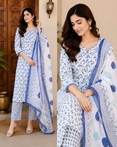 Blue & White dress material with Dupatta