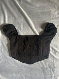 Black Corset Style Puff Sleeve Top