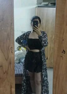 Floral Print Long Shrug/Kurta