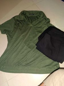 Green V-neck Polo T-Shirt