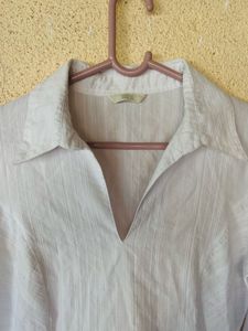 Classic White Striped V-Neck Top