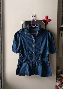 Stylish Denim Puff Sleeve Top