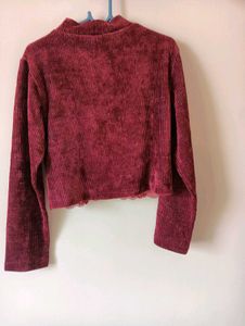 Burgundy Corduroy Lace Crop Top
