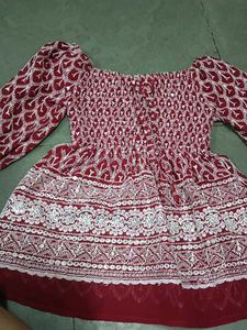 Off-Shoulder Smocked Top - Burgundy