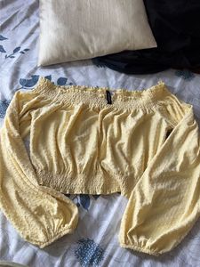 Yellow Off-Shoulder Smocked Crop Top