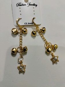 Gold Tone Bell &amp; Star Dangle Earrings