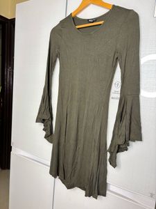 Olive Green Bell Sleeve Dress