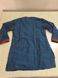 Blue Striped Kurta with Orange Accents