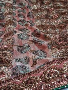 onion colour tissue chamki work saree