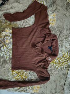 Forever 21 Ribbed Collared Crop Top
