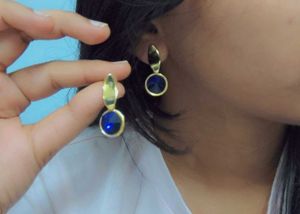 Blue Stone And Gold Statement Earrings