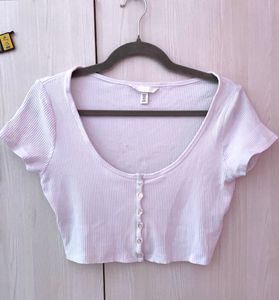 H&M White Ribbed Fitted Crop Top