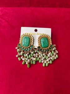 Elegant Green Stone Dangle Earrings