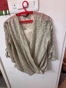 Sheer Floral Wrap Top with Camisole
