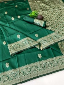 Elegant Green Silk Saree with Gold Border