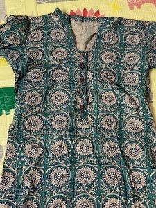 Women's Teal Floral Print Short Kurta
