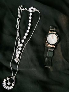 Elegant Silver Necklace &amp; Watch Set