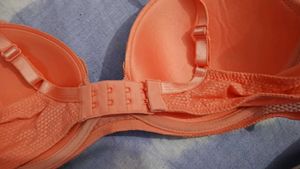 Peach Lace Trim Bra