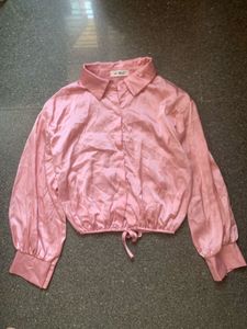 Pink Crop Tie-Front Blouse