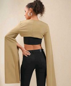 🔥NEW TOKYO TALKIES bell sleeves Khaki crop top🔥