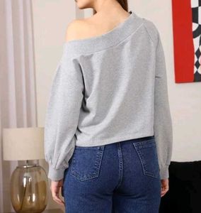 Gray Off-Shoulder Long Sleeve Top