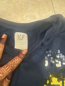 Navy Blue Sequin Detail Sweatshirt